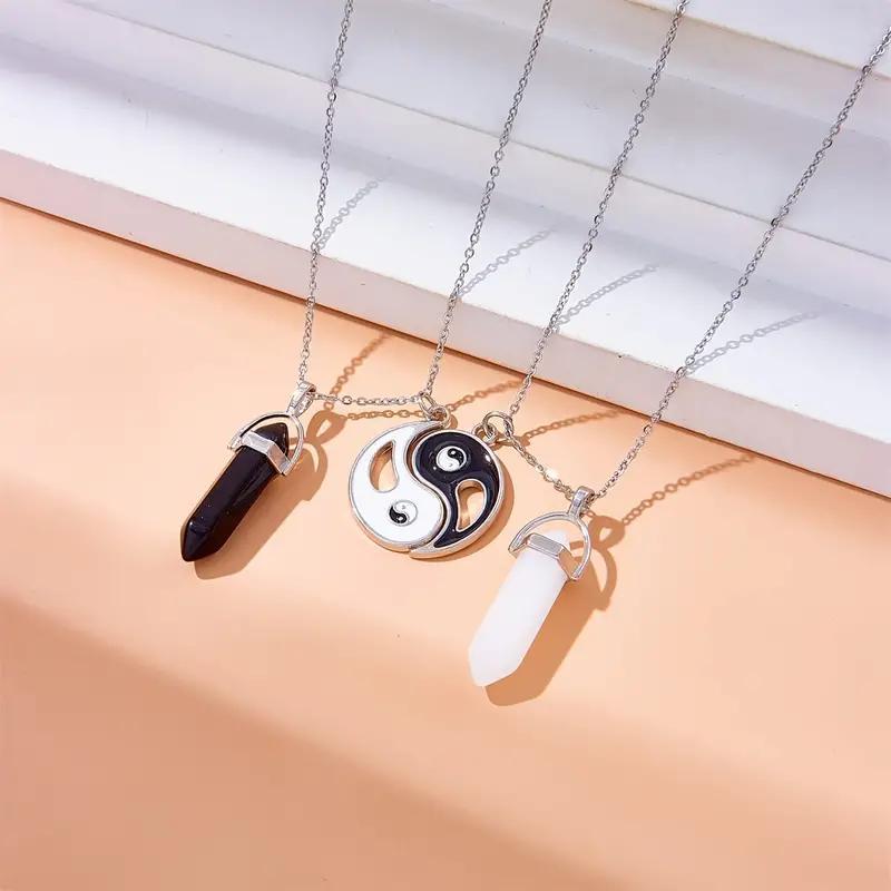 ペア アクセサリー 陰陽モチーフと天然石の三点セットネックレス
