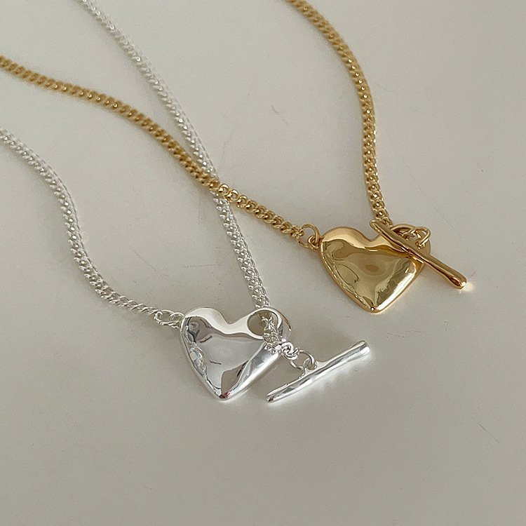 ペア アクセサリー ハート型ペアネックレス 金色銀色セット 上品チェーン