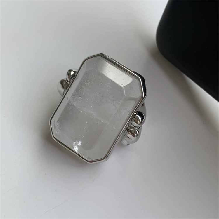 ペア アクセサリー レトロ風 天然石 四角リング カップル向け