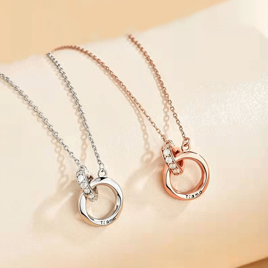 ペア アクセサリー ティアモ刻印リング輝石ネックレス