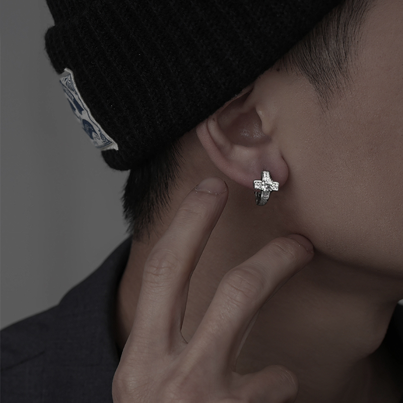 ペア アクセサリー ピアス 十字輝石 フープピアス