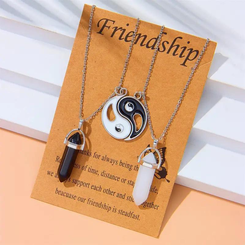 ペア アクセサリー 陰陽モチーフと天然石の三点セットネックレス