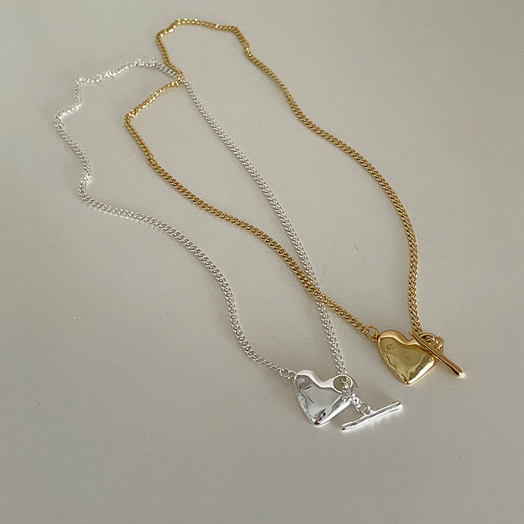ペア アクセサリー ハート型ペアネックレス 金色銀色セット 上品チェーン