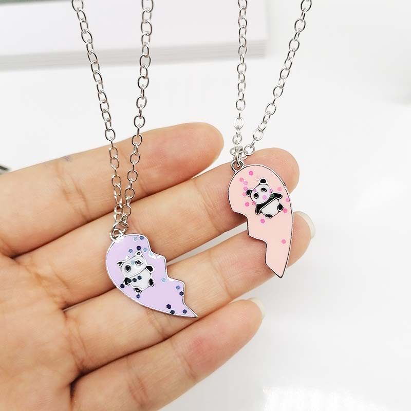 ペア アクセサリー 愛らしいパンダのハート型ペアネックレス