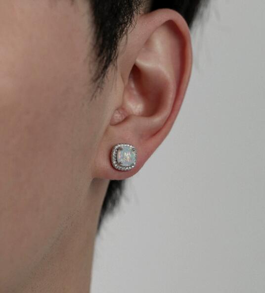 ペア アクセサリー 虹色オパール風ペアピアス 男女兼用スタッドタイプ