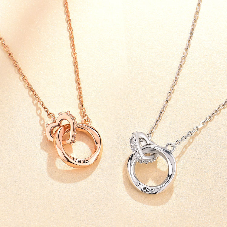 ペア アクセサリー ティアモ刻印リング輝石ネックレス
