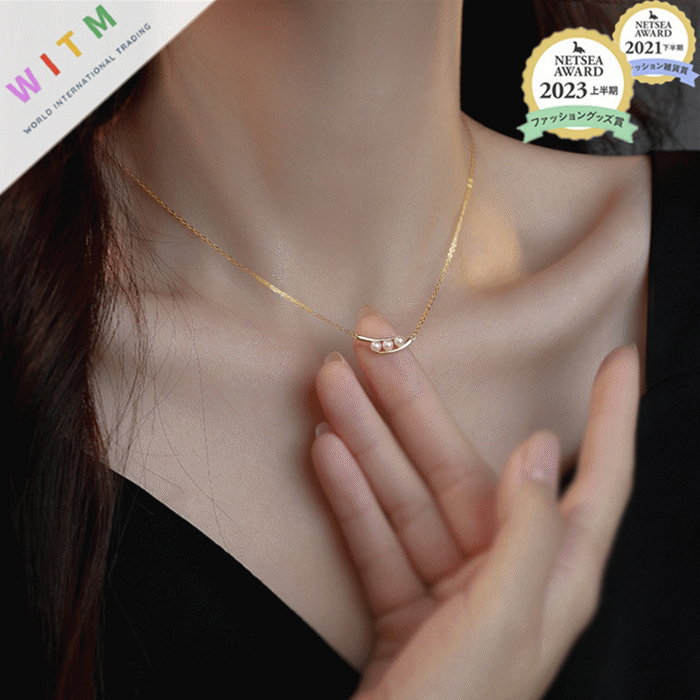 ペア アクセサリー 真珠付き三粒ペア首飾り 上品レディース向けネックレス