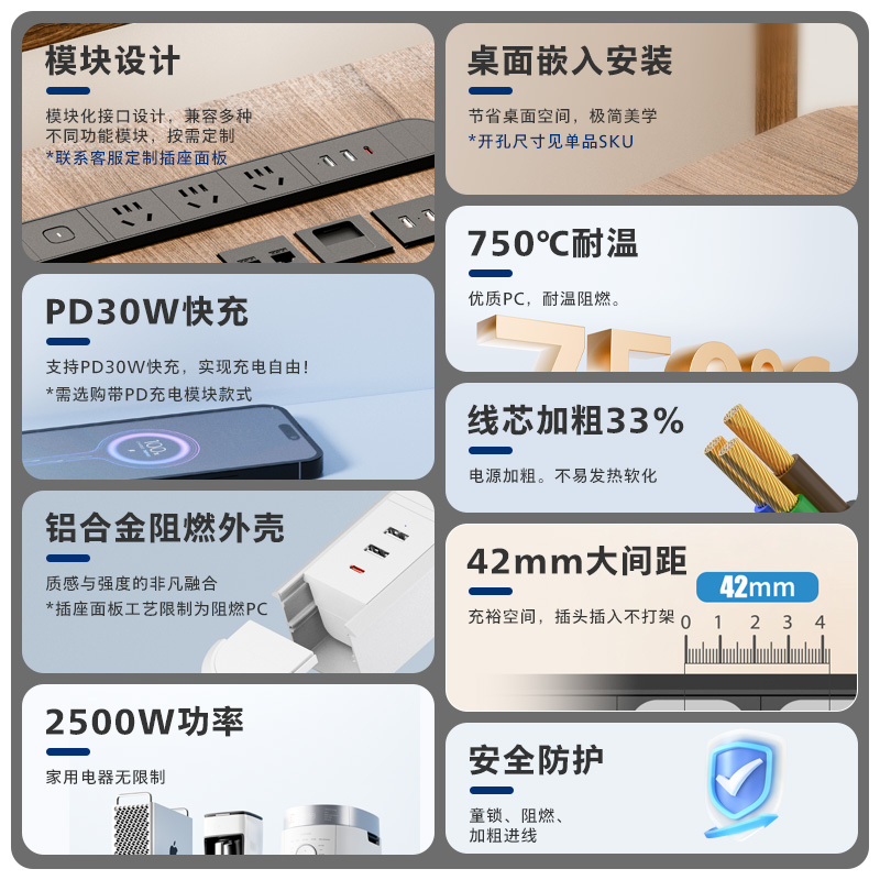 ベッドサイドテーブル 多機能埋込式テーブルコンセント