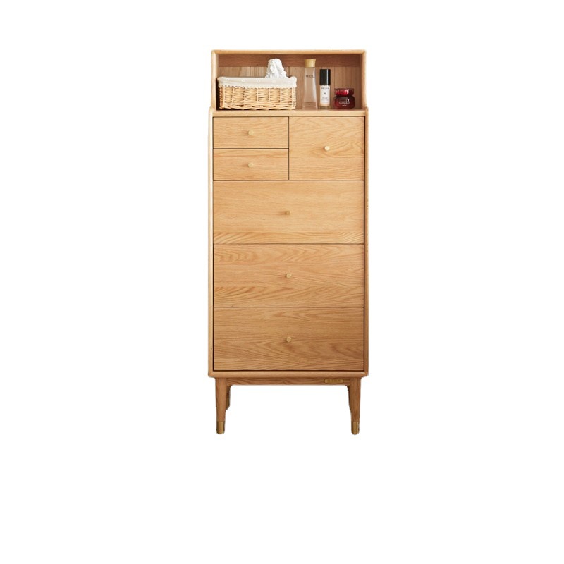 ベッドサイドテーブル 天然木多段式収納チェスト