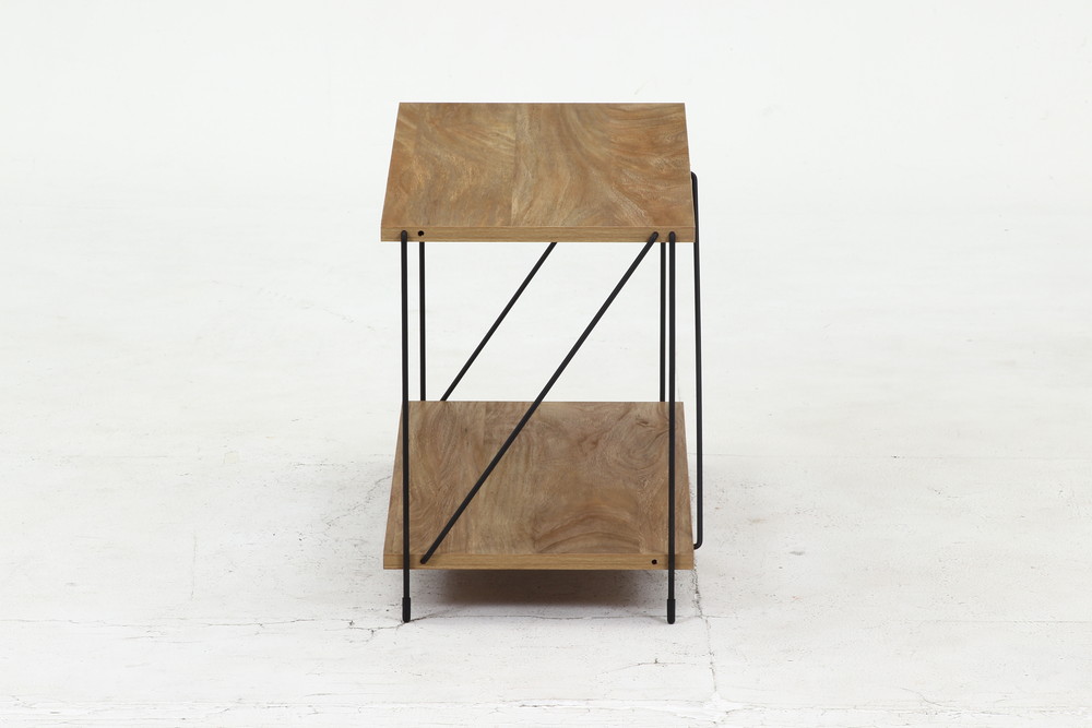 ベッドサイドテーブル 大きめワイヤーラック二段オープン収納テーブル