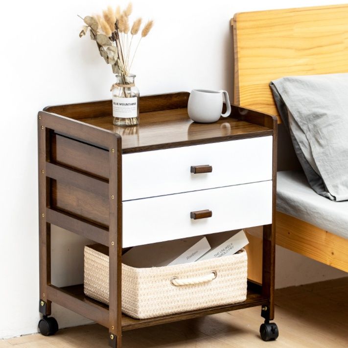 ベッドサイドテーブル キャスター付き 多機能引出し付き移動式ベッドサイドテーブル