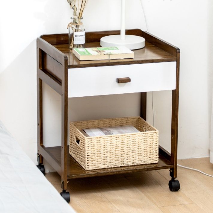ベッドサイドテーブル キャスター付き 多機能引出し付き移動式ベッドサイドテーブル