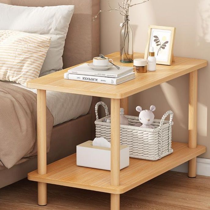 ベッドサイドテーブル 大きめ 二段式収納付き木製ベッドサイドテーブル大きめ