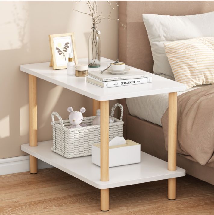 ベッドサイドテーブル 大きめ 二段式収納付き木製ベッドサイドテーブル大きめ