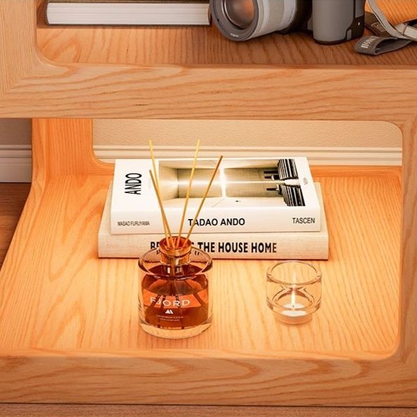 ベッドサイドテーブル 木目調 多段収納ベッドサイドテーブル