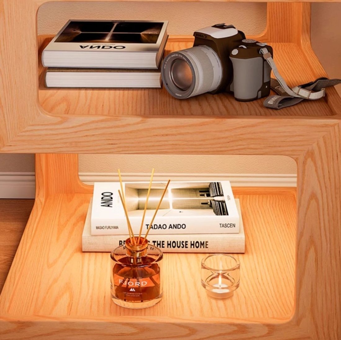 ベッドサイドテーブル 木目調 多段収納ベッドサイドテーブル