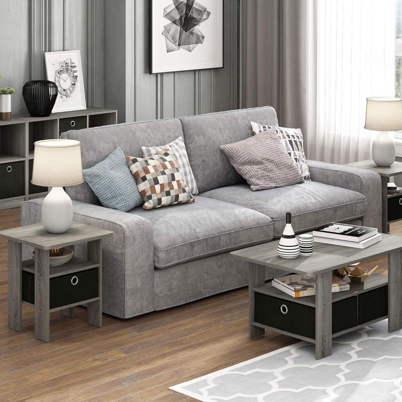 ベッドサイドテーブル 小さめ 木目調収納付き小さめナイトテーブル