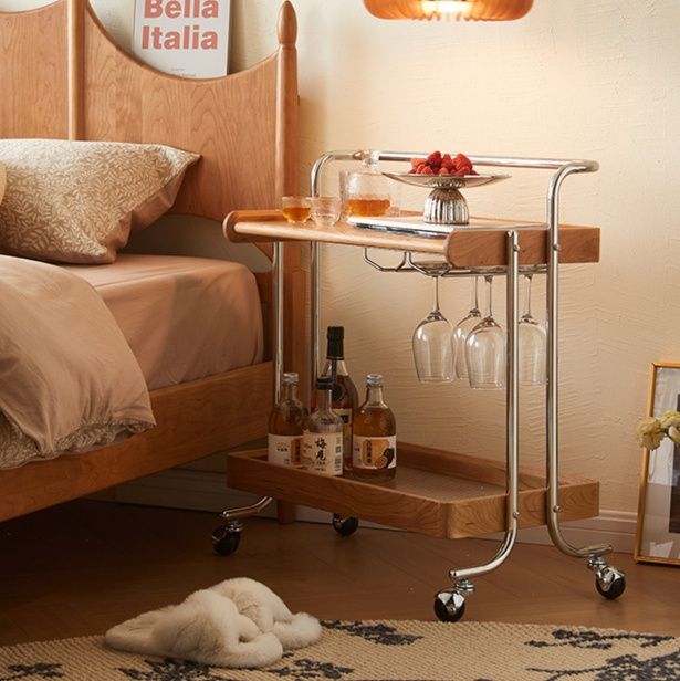 ベッドサイドテーブル キャスター付き 多機能木製天板キャスター付きサービスワゴン