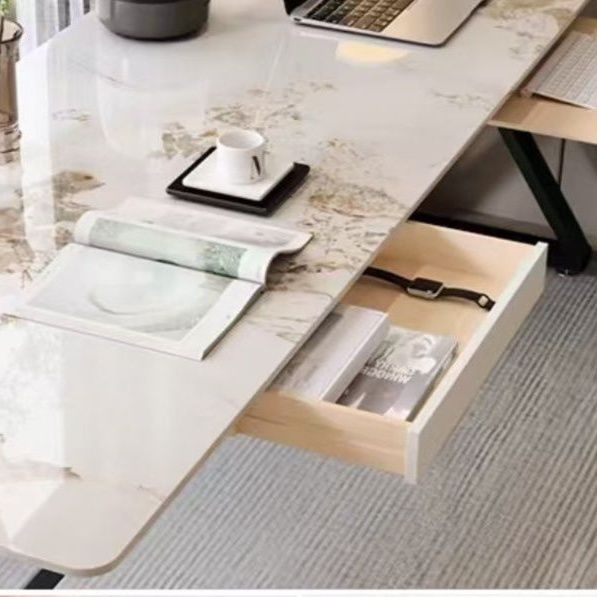 ベッドサイドテーブル 大きめ 多機能収納付き大理石調ベッドサイドテーブル