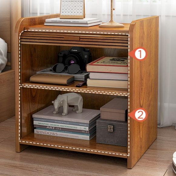 ベッドサイドテーブル 横縞格子扉付き収納小さめベッドサイドテーブル