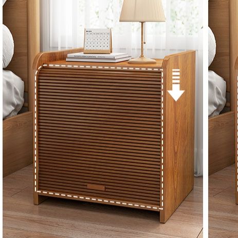 ベッドサイドテーブル 横縞格子扉付き収納小さめベッドサイドテーブル