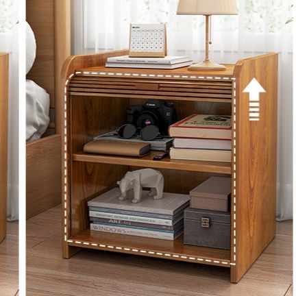 ベッドサイドテーブル 横縞格子扉付き収納小さめベッドサイドテーブル