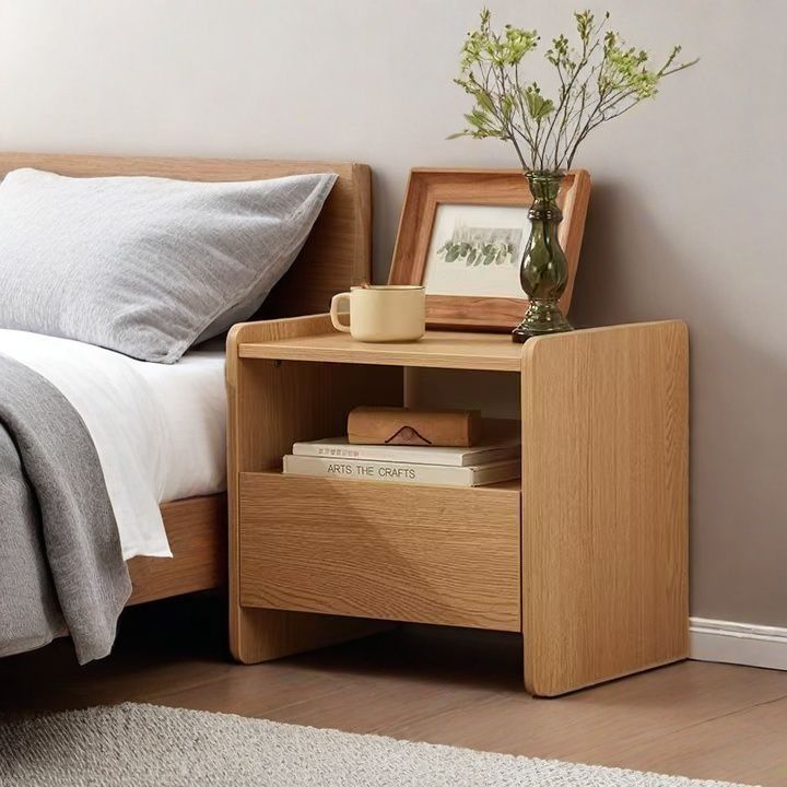 ベッドサイドテーブル 天然木製収納付き一段引き出しベッドサイドテーブル