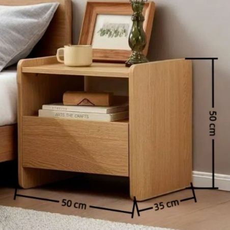 ベッドサイドテーブル 天然木製収納付き一段引き出しベッドサイドテーブル