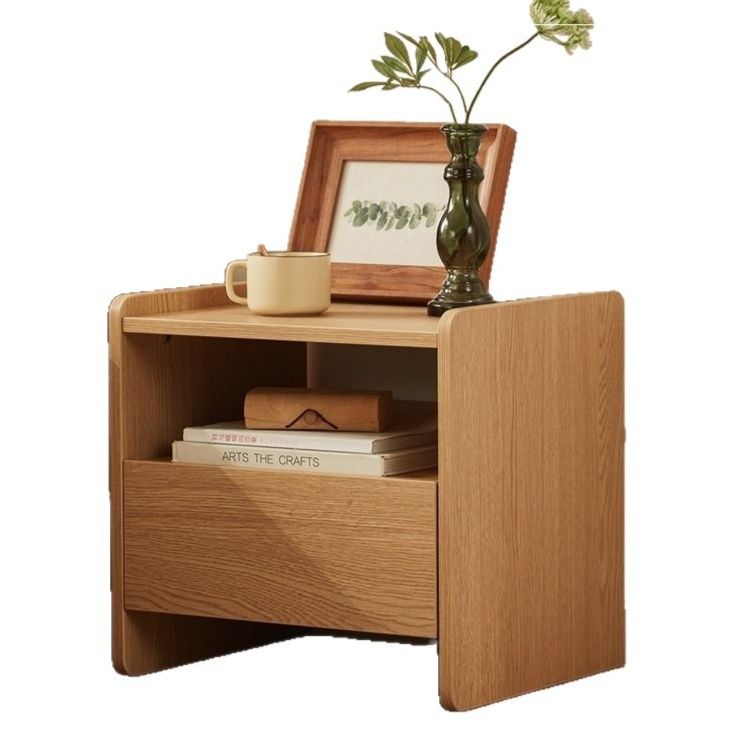ベッドサイドテーブル 天然木製収納付き一段引き出しベッドサイドテーブル