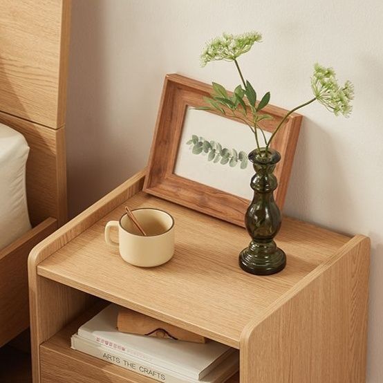 ベッドサイドテーブル 天然木製収納付き一段引き出しベッドサイドテーブル