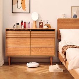 ベッドサイドテーブル 北欧風天然木多段引き出し収納チェスト