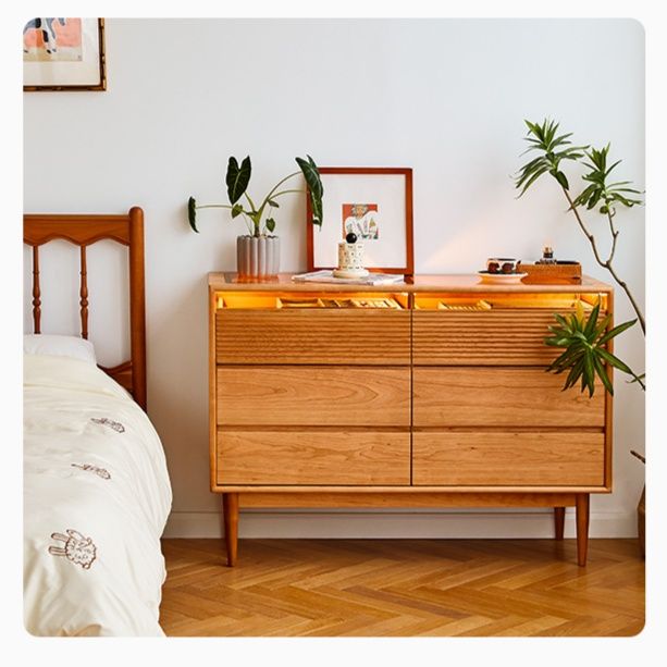 ベッドサイドテーブル 北欧風天然木多段引き出し収納チェスト
