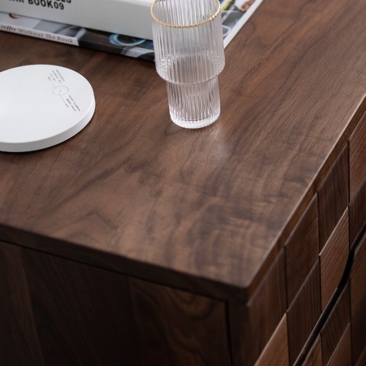 ベッドサイドテーブル 格子模様木製二段引き出し付きベッドサイドテーブル