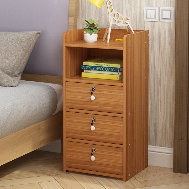 ベッドサイドテーブル 木製三段収納多機能ベッドサイドチェスト