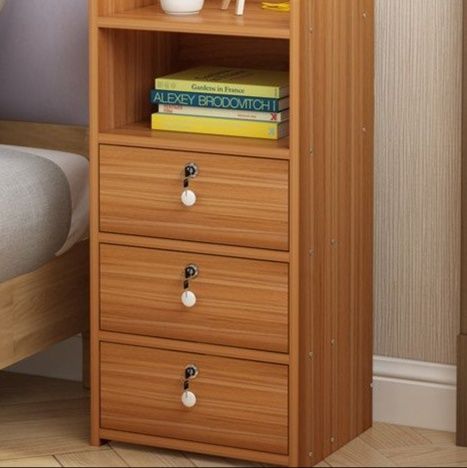 ベッドサイドテーブル 木製三段収納多機能ベッドサイドチェスト