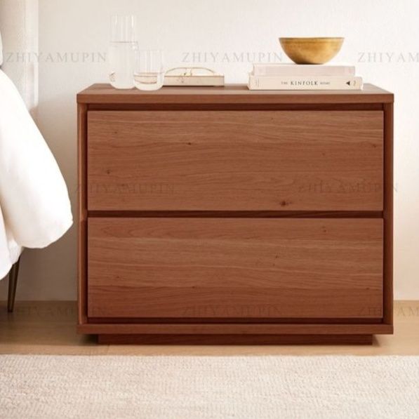 ベッドサイドテーブル 天然木二段引き出し付きベッドサイド収納台