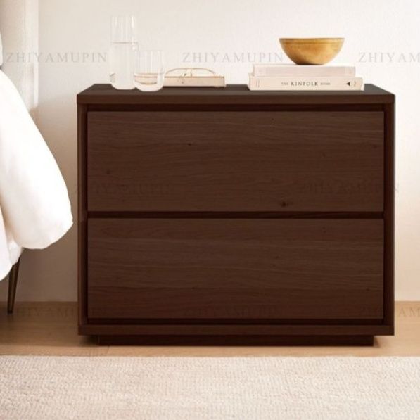 ベッドサイドテーブル 天然木二段引き出し付きベッドサイド収納台