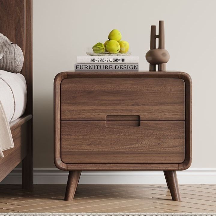 ベッドサイドテーブル 北欧風木製二段引き出し付きベッドサイドテーブル