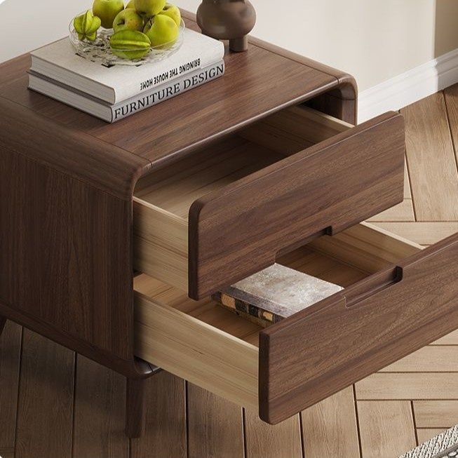 ベッドサイドテーブル 北欧風木製二段引き出し付きベッドサイドテーブル
