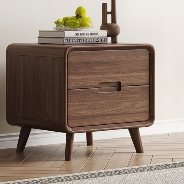 ベッドサイドテーブル 北欧風木製二段引き出し付きベッドサイドテーブル