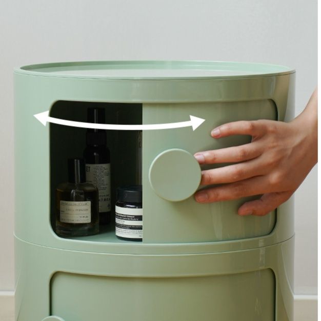 ベッドサイドテーブル 円筒形三段収納ベッドサイドテーブル