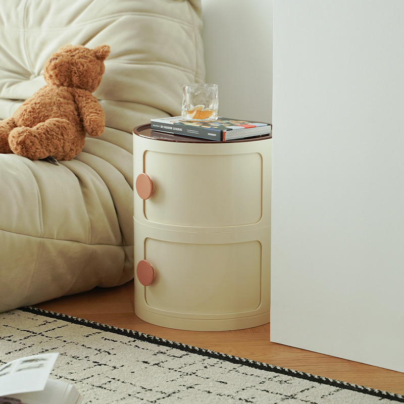 ベッドサイドテーブル 円筒形三段収納ベッドサイドテーブル