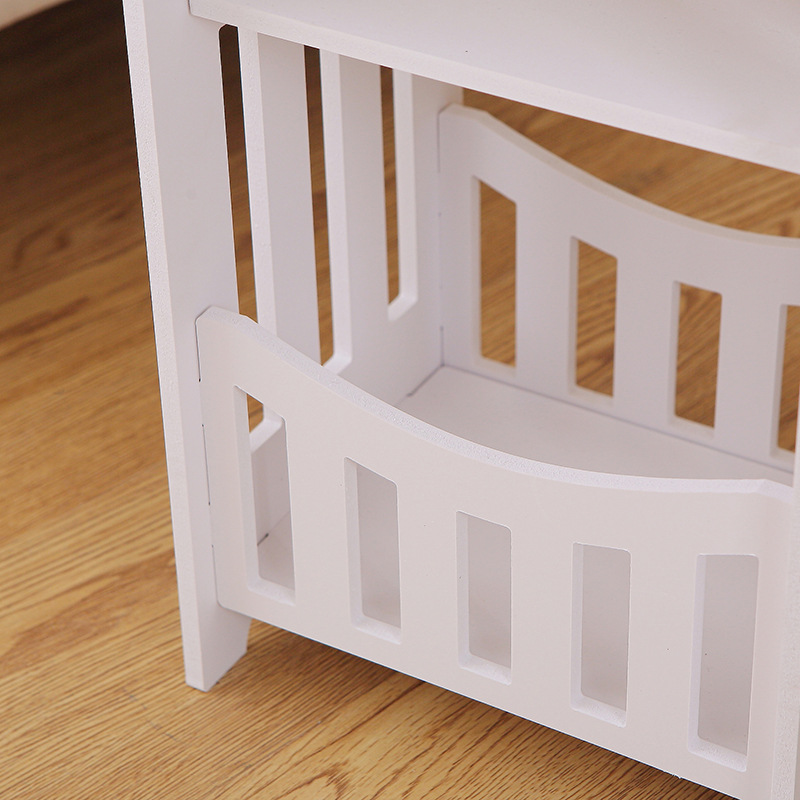 ベッドサイドテーブル 木製格子デザイン小さめサイドテーブル収納棚付き