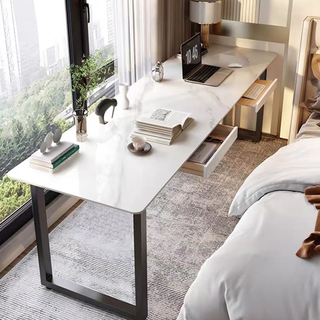 ベッドサイドテーブル 大きめ 多機能収納付き大理石調ベッドサイドテーブル