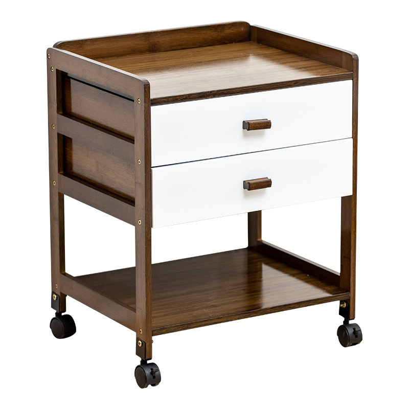ベッドサイドテーブル キャスター付き 多機能引出し付き移動式ベッドサイドテーブル