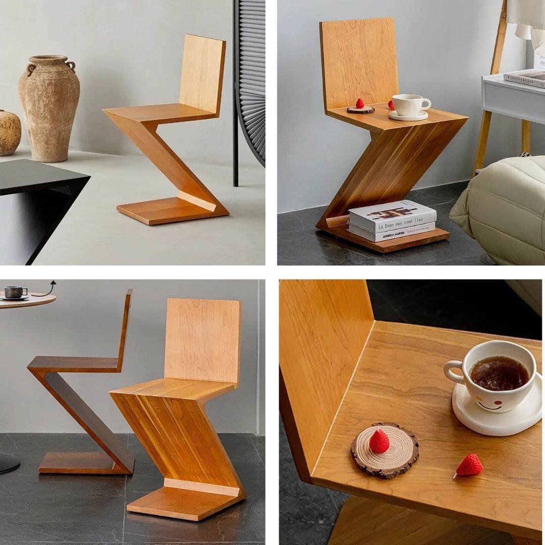 ベッドサイドテーブル 大きめ ジグザグ型木製椅子 観賞用サイドテーブル