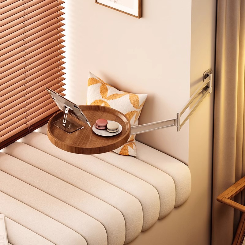 ベッドサイドテーブル 壁掛け式円形天板折りたたみベッドサイドテーブル