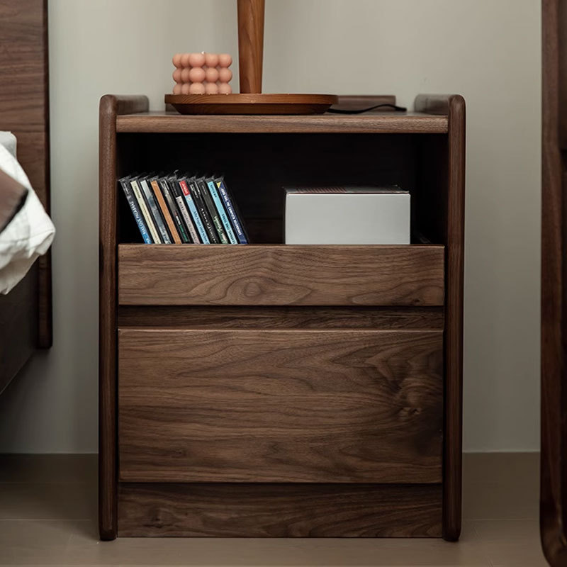 ベッドサイドテーブル 天然木製多機能収納付きベッドサイドチェスト