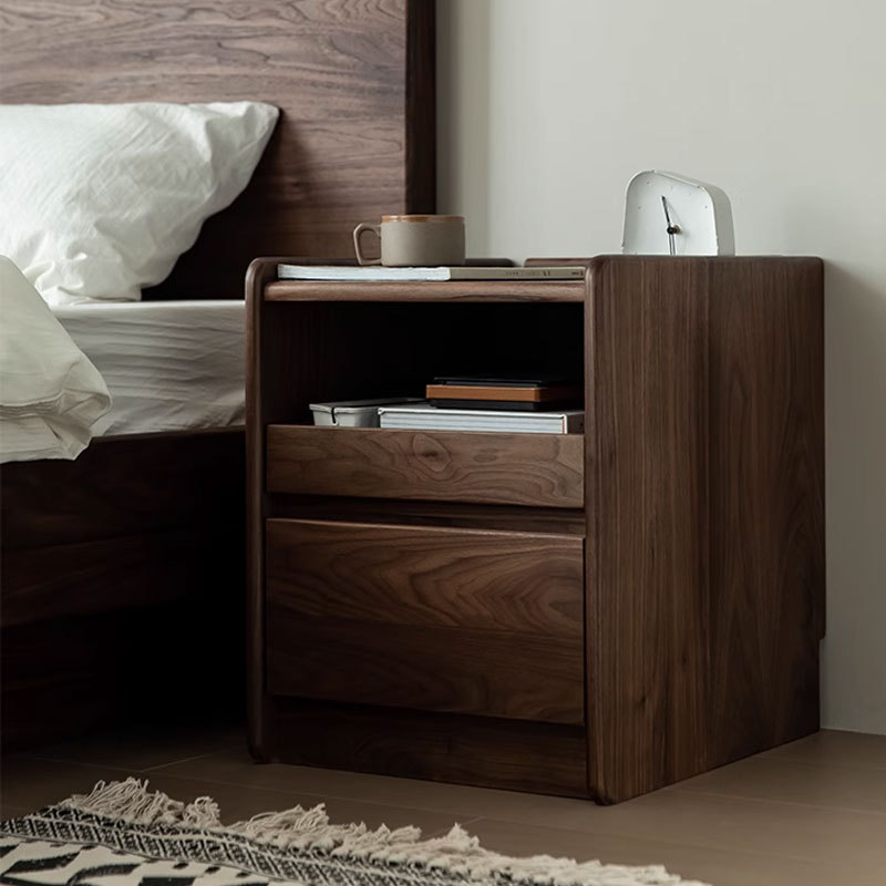 ベッドサイドテーブル 天然木製多機能収納付きベッドサイドチェスト
