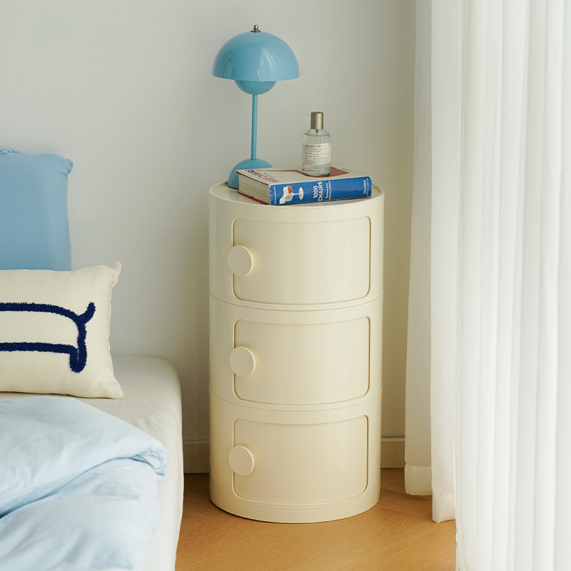 ベッドサイドテーブル 円筒形三段収納ベッドサイドテーブル
